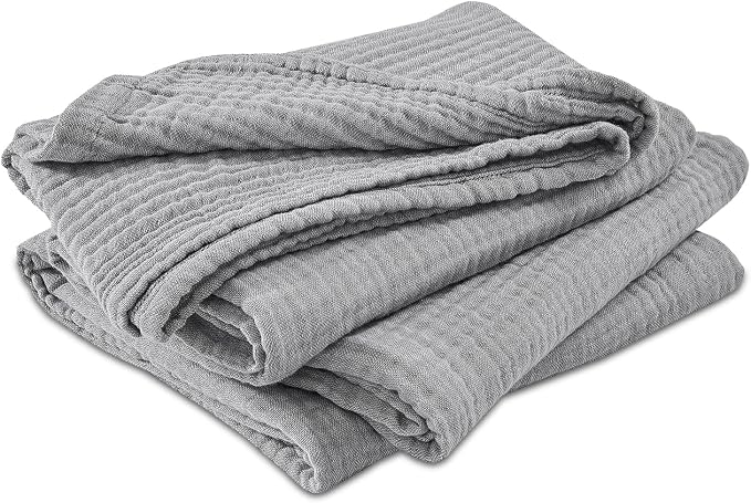 EMME Cotton Muslin Queen Blanket Bed Layering Bedspread Coverlet Breathable Gauze Soft Lightweight Blankets (Heather Grey, 90"x90")