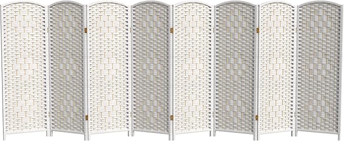 Red Lantern 4 ft. Short Diamond Weave Fiber Folding Screen - White - 8 Panel