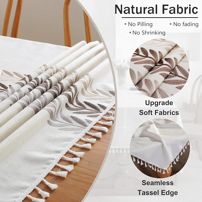 JIALE Heavy Duty Cotton Linen Waterproof Tablecloths Farmhouse Tablecloth, Soft and Wrinkle Free Table Cover with Tassels, Square, 55''x55'', 4 Seats
