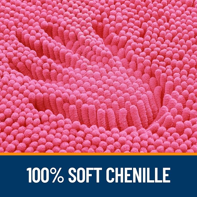 OLANLY Bathroom Runner Rugs 47x20, Soft Absorbent Chenille Bath Rugs, Rubber Backing Quick Dry, Machine Washable Long Bath Mats for Bathroom Floor, Tub and Shower, Home Decor Accessories, Hot Pink