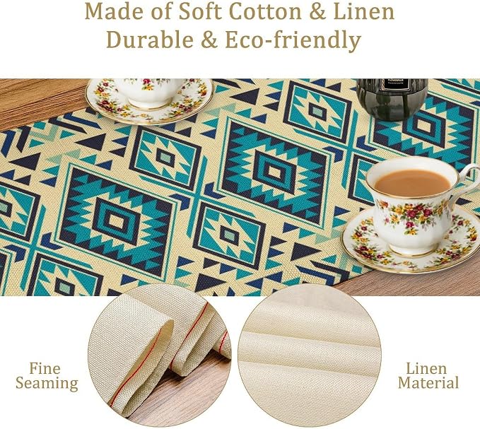 Aztec Table Runner, Southwest Geometric Native Navajo Abstract Tribal Triangle Pattern Vintage Country Style Dinner Runner for Home Kitchen Dining Table 13x108 Inch