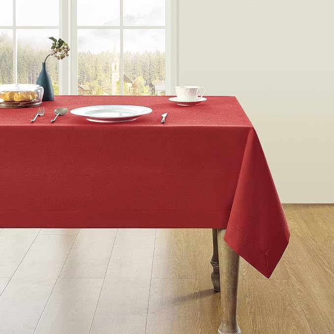 ZeeMart Basic Linen Textured Table Cloth, 52 x 52 Inch Red, Farmhouse Style Red Square Tablecloth, Wrinkle Resistant Washable Heavy Weight TableCloths