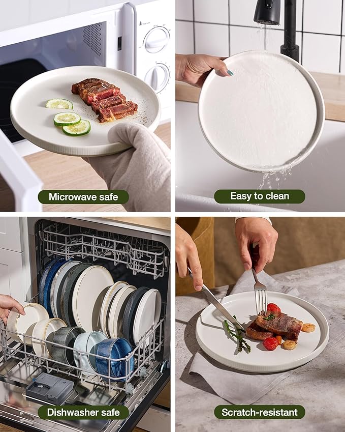 Famiware Star Dinnerware Set with Mugs, Service for 4 (16pcs), Ribbed Stoneware Plates and Bowls Dishes Sets - Chip & Scratch Resistant, Microwave & Dishwasher Safe, Matte White