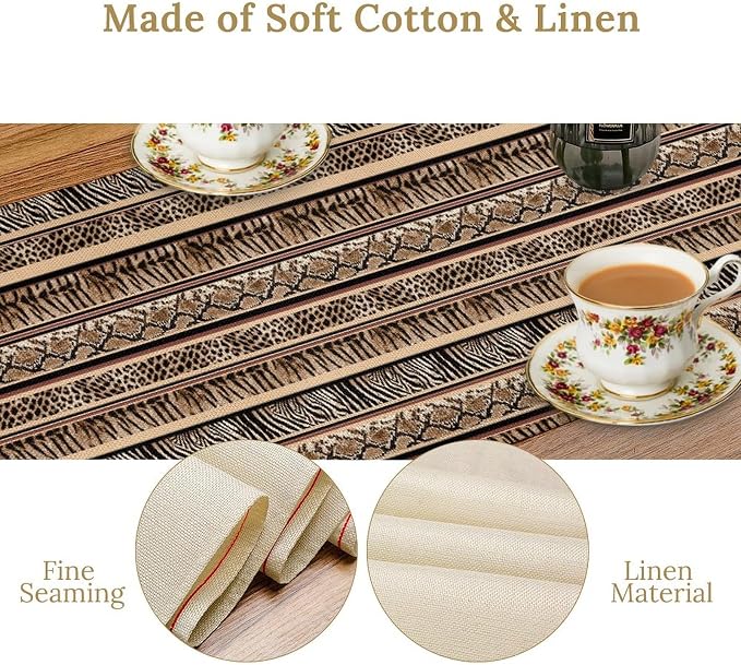 Fur Table Runner,Leopard Boa Zebra Deer Wild Animals Pattern Table Runner for Coffee Table Dining Room Table Bedroom Party Holiday Decor 13x72inch