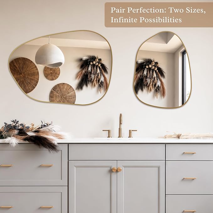 PERFNIQUE Irregular Wall Mirror Asymmetrical Mirror, 16''x12'' Small Gold Mirror for Bathroom Bedroom Living Room Entryway, Decorative Modern Wall Decor, Wall Mounted (Gold, 16''x12'')