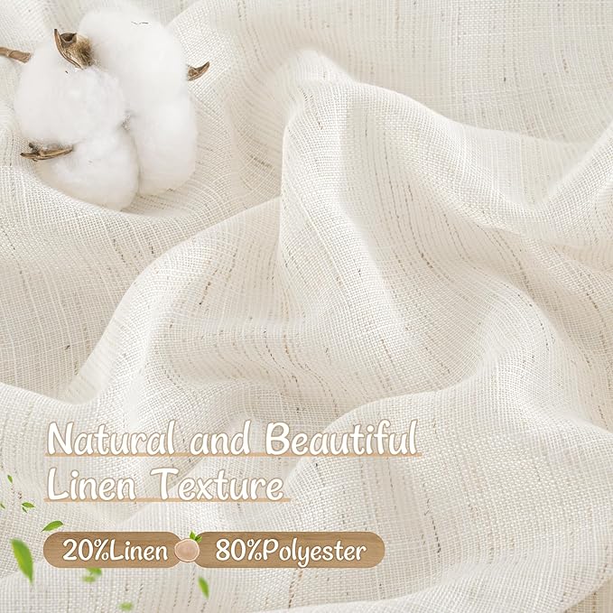 LAMIT Natural Linen Curtains for Small Windows 45 Inch Length, Light Filtering Short Window Drapes Back Tab and Rod Pocket Sheer Curtains for Bathroom/Bedroom/Basement, Set of 2, 34 x 45 Inch