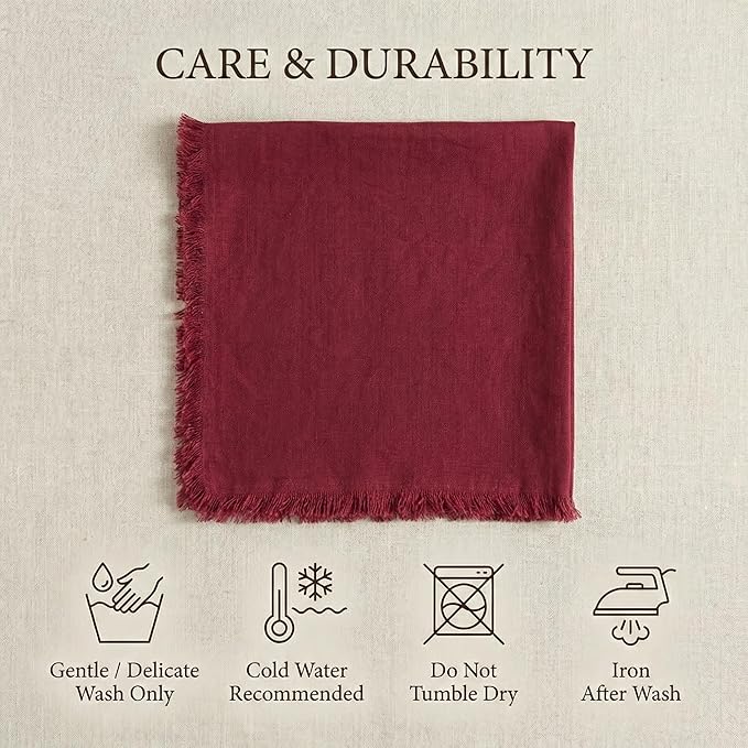 ACCENTHOME Burgundy Cotton Linen Napkin Set of 12 18x18 inch Dinner Napkins - Washable Soft Premium Hotel Quality Reusable Hemmed Edges Napkins Perfect Table Linens for Family Dinners, Weddings