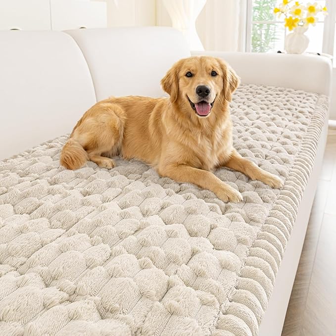 Smiry Couch Covers for Dogs Washable, Non Slip Fuzzy Pet Couch Covers for Sofa, Soft Thick Sofa Slipcovers Furniture Protector Pet Friendly (Apricot, 27.6" x 47")