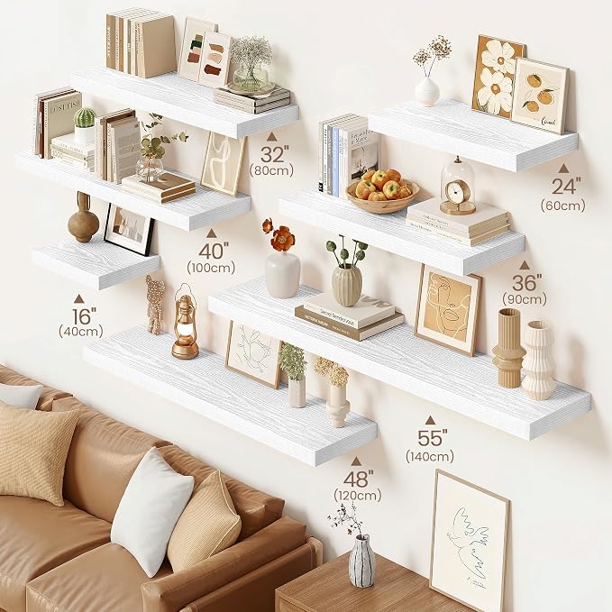 Vivelove White Floating Shelves 36 Inches Long, Wall Display Shelves with Invisible Brackets, for Bathroom Living Room Kitchen Bedroom Office Farmhouse Home Decor, 36x9.3X 1.5 - Set of 2, White