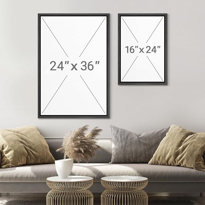 SIGNLEADER Framed Canvas Print Wall Art Set Minimalist Ocean Horizon Soft Blue Coastal Seascape Illustrations Modern Relax/Calm for Living Room, Bedroom, Office - 16"x24"x2 BLACK