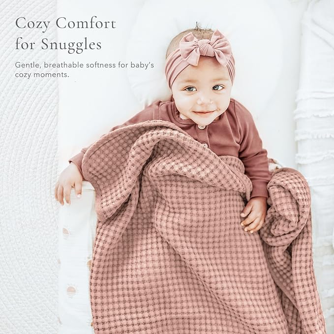 Konssy Waffle Baby Blanket - Soft & Cozy Nursery Swaddle Blanket, Lightweight Toddler Throw for Boys & Girls, Ideal for Wrapping(Blush Pink)