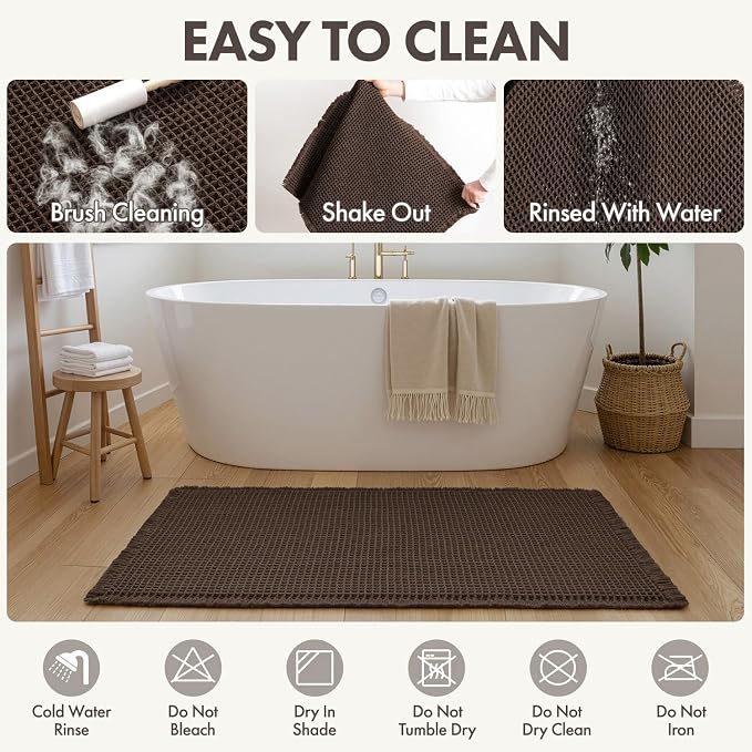 MIULEE Waffle Bathroom Runner Rugs, Super Absorbent Non Slip Bath Rug, Upgraded Soft Quick Dry Washable Boho Large Bath Mat with Tassels for Hallway Laundry Room Bedroom, 2'x5' (24"x60"), Chocolate