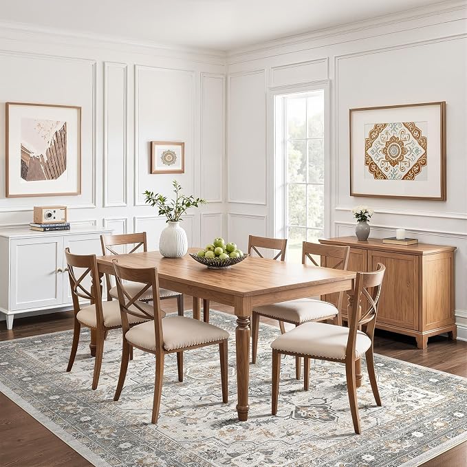 5x8 Area Rugs Living Room: Washable Boho Large Neutral Vintage Soft Rug Stain Resistant Distressed Farmhouse Non-Slip Indoor Floor Carpet for Bedroom Nursery Kids Office Dining Room- Taupe