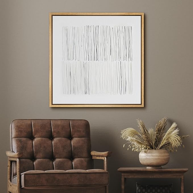 SIGNFORD Framed Canvas Print Wall Art Modern Minimal Line Grid Modern Art Relax/Calm Warm for Living Room, Bedroom, Office - 16"x16" NATURAL