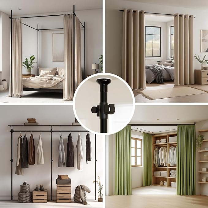 Room Divider Tension Rod No Drilling, Adjustable 72-200" W x 43-120" H Room Divider Curtain Rod, Black
