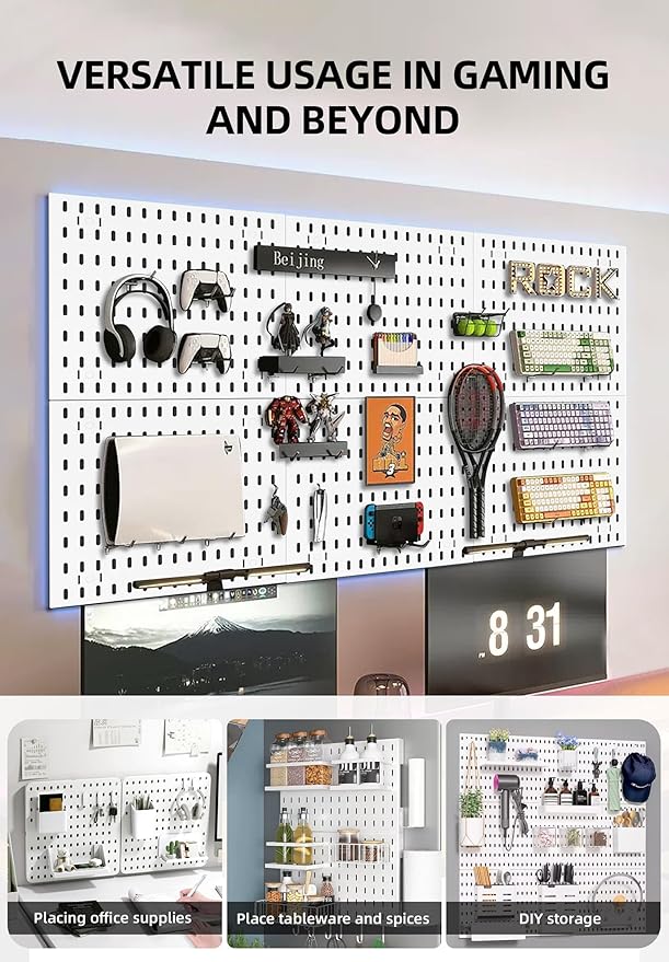 Wall Organizer Peg Board - Elevate And Declutter Your Gaming And Office - Create A Perfectly Structured Space(White)