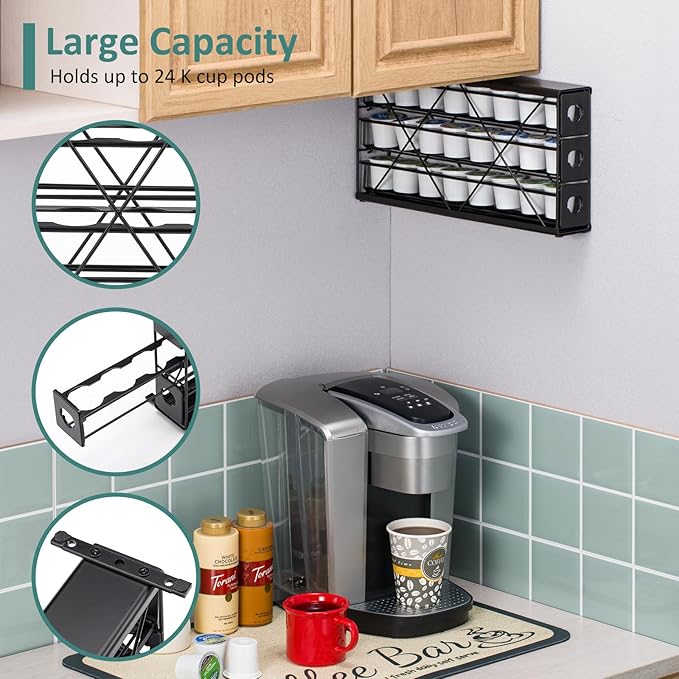 k cup Holders for 3 Tier Coffee Pod Holder,Black Metal Space(24 pods)