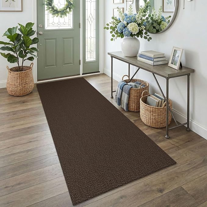 EARTHALL Washable Runner Rug 3x7 Ft Non Slip Runners for Hallways Wide Cotton Rubber Backed Kitchen Runner Braided Indoor Floor Carpet Runners for Entryway, Hallway, Kitchen, Bedroom, Brown/Coffee