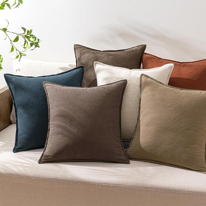 24x24 Inch Set of 2 Reddish Brown Decorative Linen Euro Solid Throw Pillow Covers Boho Accent Farmhouse Couch Pillows Modern Neutral Home Decor for Bed Sofa Livingroom