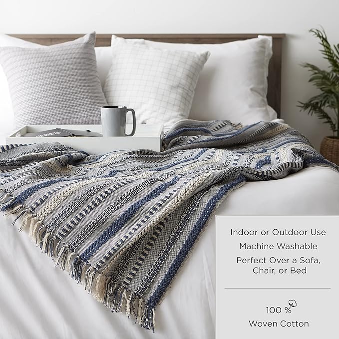 DII Chevron Throw Collection Handloomed Cotton, 50x60, Stone