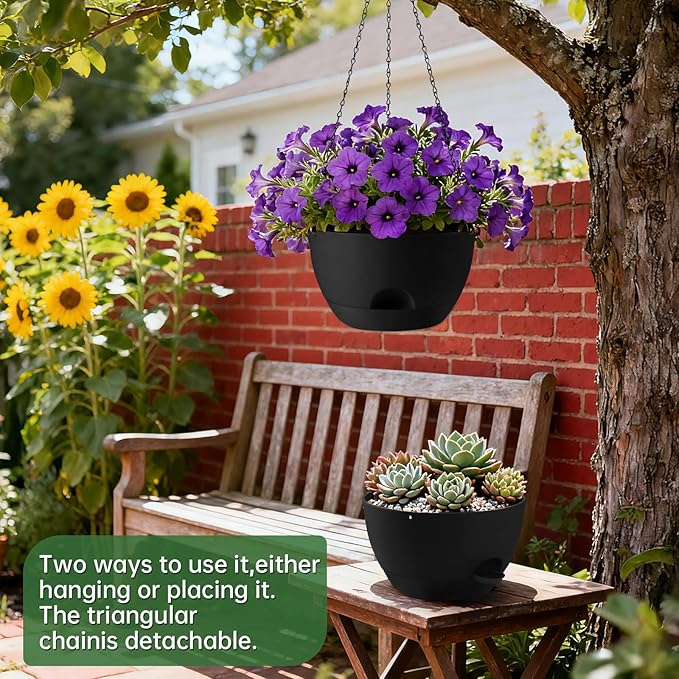 13-inch Oversized Hanging Planter Set of Two,Planters for Indoor and Outdoor Plants.Place Plant pots Across Diverse Settings Including windowsills,Living Room,and Gardens.Black