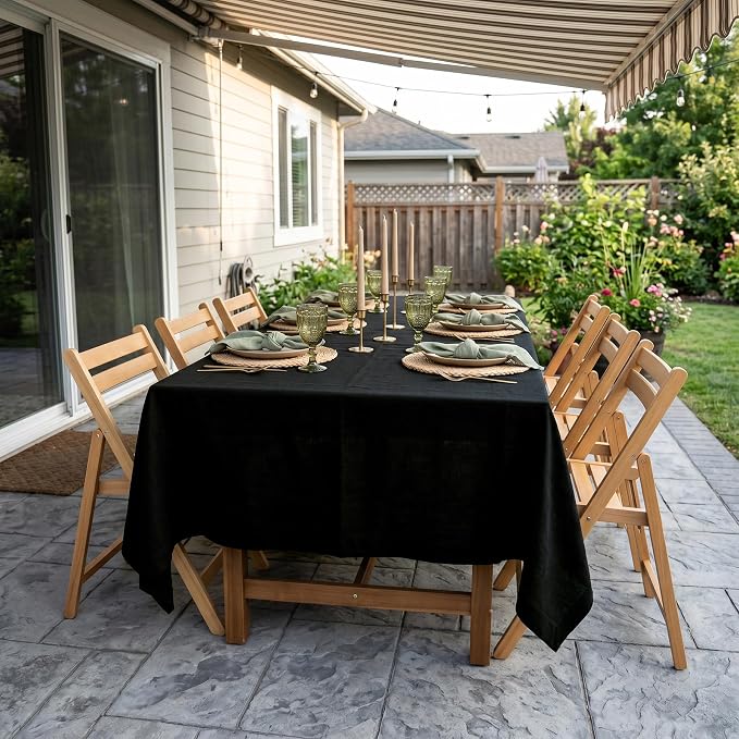 Solino Home Linen Black Tablecloth 60 x 144 Inch - 100% Pure Linen Rectangular Tablecloth - Machine Washable Table Cloth - Fete