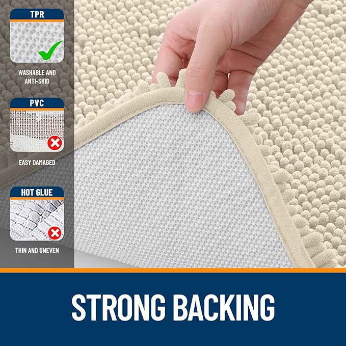OLANLY Bathroom Runner Rugs 47x20, Extra Soft Absorbent Chenille Bath Rugs, Rubber Backing Quick Dry, Machine Washable Long Bath Mats for Bathroom Floor, Tub and Shower, Home Decor Accessories, Sand