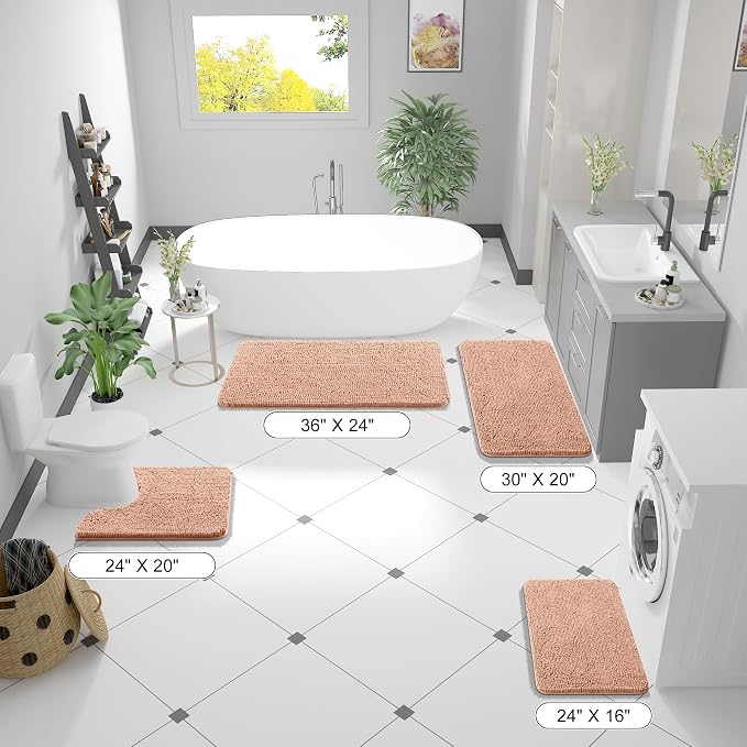 OLANLY Bathroom Runner Rugs 47x24, Extra Soft Absorbent Chenille Bath Rugs, Rubber Backing Quick Dry, Machine Washable Long Bath Mats for Bathroom Floor, Tub and Shower, Home Decor Accessories, Peach