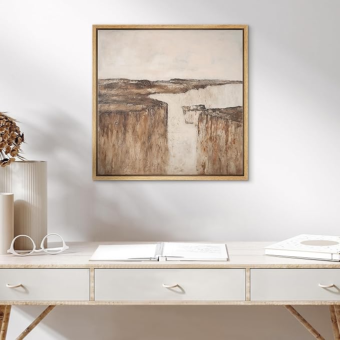 SIGNWIN Framed Canvas Print Wall Art Earthy Canyon Cliff Abstract Landscape Illustration Modern Art Decorative Nordic Minimal Calm/Zen for Living Room, Bedroom, Office - 24"x24" Natural