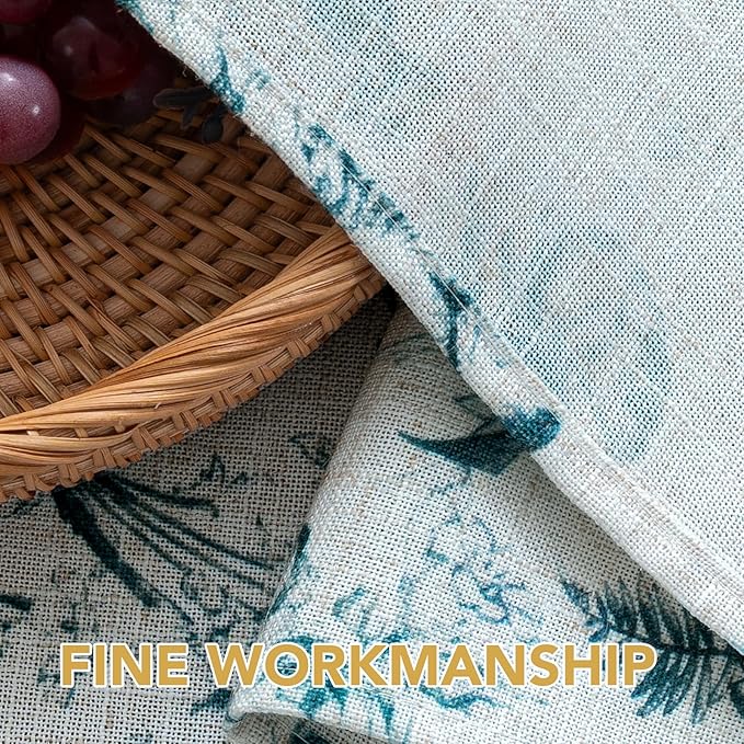 H.VERSAILTEX Linen Table Cloths Floral Printed Tablecloth Spill-Proof Waterproof Table Cover for Dining Buffet Feature Soft and Thick Fabric Wrinkle Free, 60 x 60 Inch, Vintage Botanical - Blue