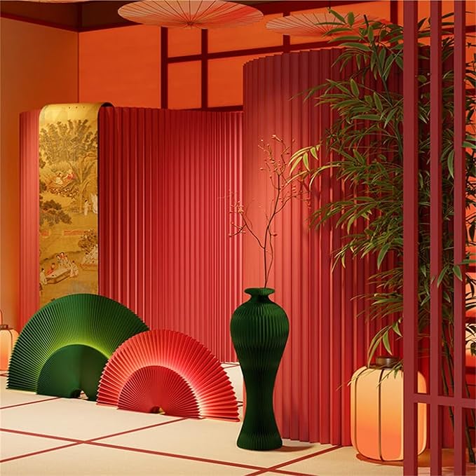 Paper Room Divider, Portable Office Partition Wall, Indoor Folding Folding Screen for Office Room, Studio, Dorm & Retail Spaces, Decorative Party Events Background, Red