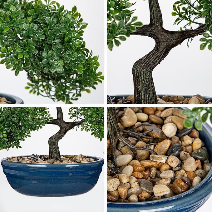 Artificial Bonsai Tree Faux Plants Indoor Fake Plants Decor with Blue Ceramic Pots for Home Table Office Desk Bathroom Shelf Bedroom Living Room Farmhouse Decor