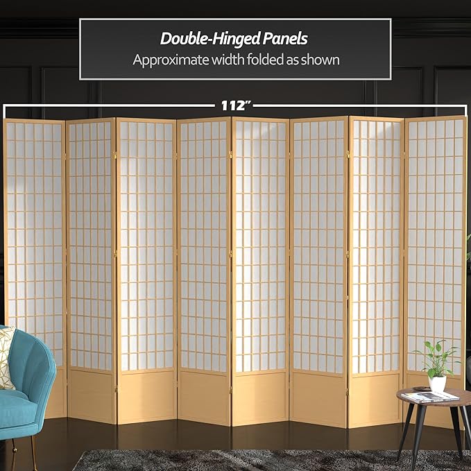 Red Lantern 7 ft. Tall Window Pane Shoji Screen - Natural - 8 Panels