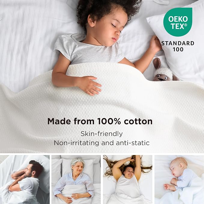 Bedsure GentleSoft 100% Cotton Blanket Full Size for Bed - Breathable and Lightweight, Soft Cozy Textured Herringbone Woven Blanket for Summer Spring, White, 80x90 inches