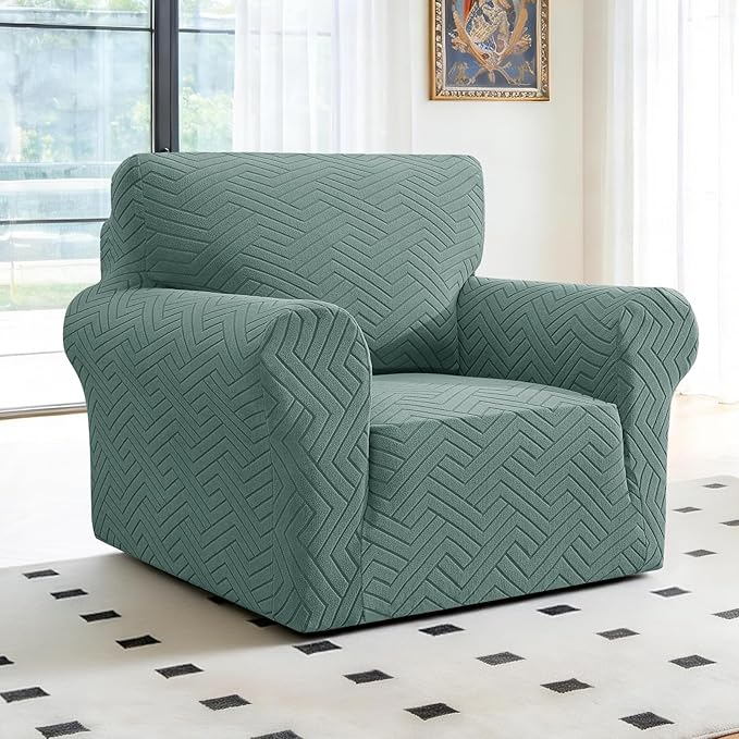 Stretch Sofa Slipcover 1 Piece Couch Sofa Cover,31"-46" Non Slip Soft Couch Sofa Cover Washable Furniture Protector with Non Skid Foam and Elastic Bottom for Kids, Pets,Pea Green