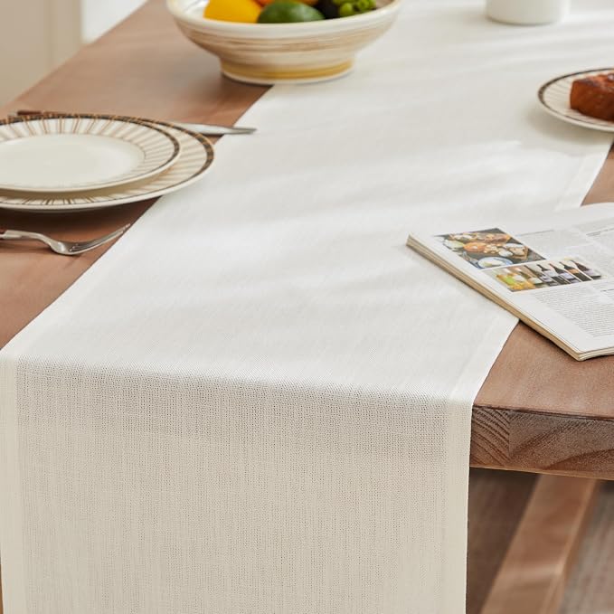ZeeMart Rustic Cotton Linen Table Runner, 13x36 Inches Off White, Farmhouse Style Ivory Table Runners 36 Inches Long, Washable Kitchen Dining Table Decoration for Home Party Decor