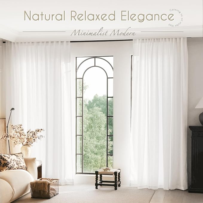 Linen White Curtains 84 inches Long for Bedroom Loop Pocket Privacy Light Filtering Semi Sheer White Boho Farmhouse Curtain Drapes Cotton Textured Modern Elegant Coastal Living Room Decor 42x84
