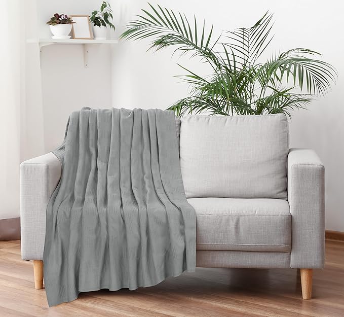 Utopia Bedding 100% Cotton Thermal Blanket Cool Grey Twin Size Soft, Lightweight, Breathable, Cozy Spring and Summer Blanket for Couch and Sofa, Home Room Decor Gifts for Women and Men (90x72 Inches)