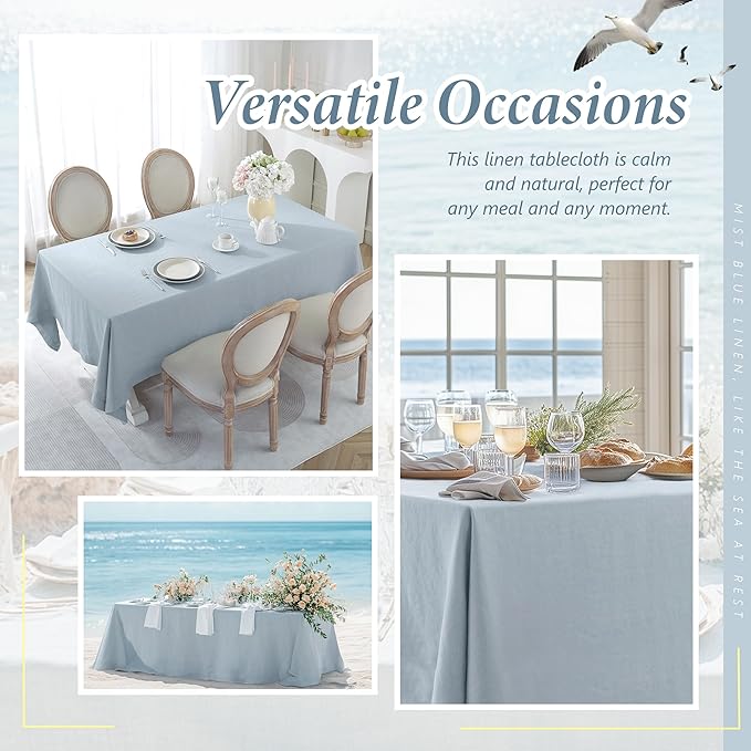 Linen World Blue Linen Tablecloth - 100% French Linen Table Cloth 120" x 60" Inch,Washable Rectangular Tablecloth for Dining,Outdoor,Weddings and Restaurants,Decorative Thanksgiving Christmas