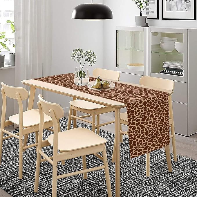 Fur Table Runner,Retro Farm Wild Animal Giraffe Pattern Table Runner for Coffee Table Dining Room Table Bedroom Party Holiday Decor 13x36inch