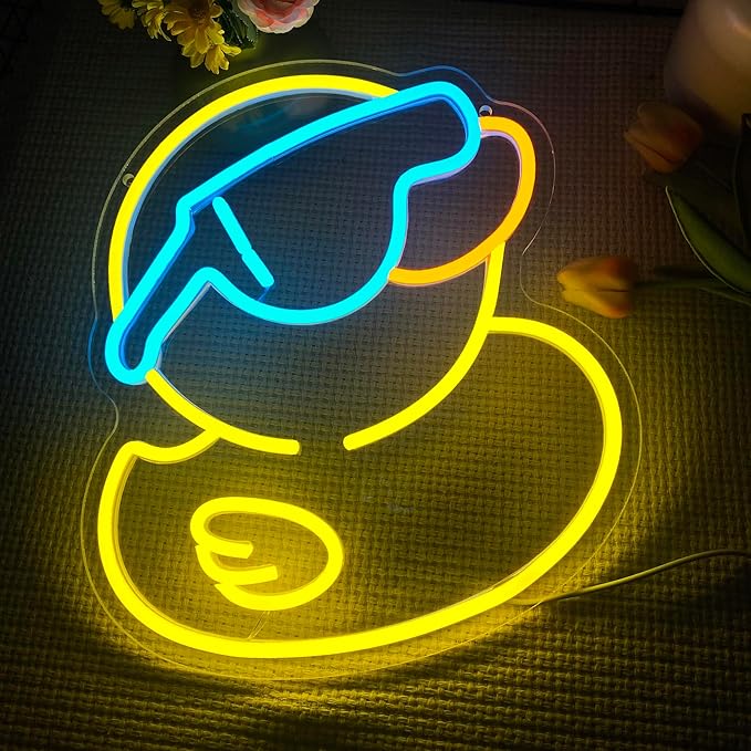 Cool Duck Neon Sign, USB Powered Dimmable LED Neon Light Cute Bathroom Decor for Children, for Rubber Duck Party Decorations Playroom Bedroom Man Cave Decor Bar, Rubber Duck Gifts for Kids(13.3*12in)