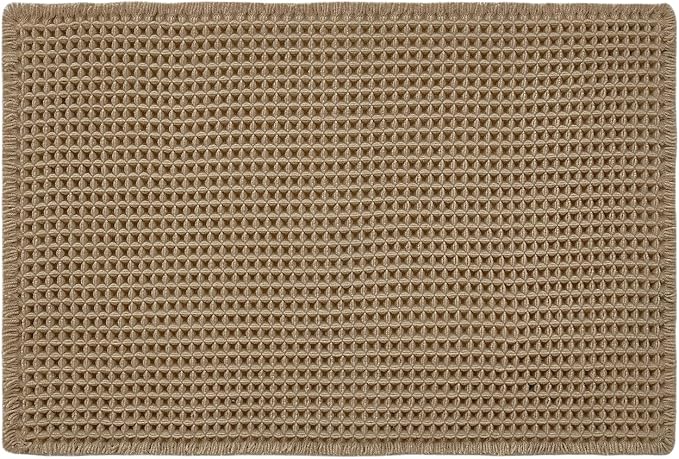 Triohero Waffle Bath Mat, Small Boho Bathroom Rugs Non Slip Washable, Ultra Soft Super Absorbent Quick Dry Farmhouse Bathroom Decor, 16" x 24", Khaki