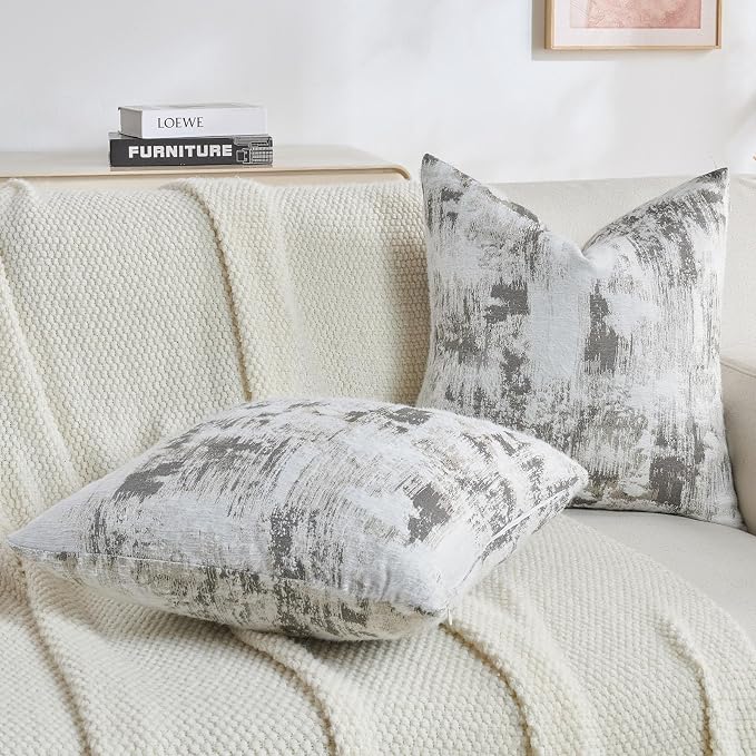 FUTEI Pack of 2 Faux Cashmere Jacquard Throw Pillow Covers 22x22 Inch Soft Marble Pattern Vintage Decorative Cushion Case Modern Farmhouse Accent for Couch Bed Living Room, Black White