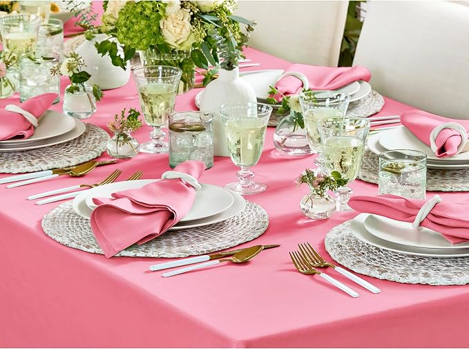 Solino Home Linen Tablecloth for Rectangle Tables 60 x 90 Inch - 100% Pure Linen Pink Carnation Table Cloth - Fete, Machine Washable Cloth Tablecloth for Summer