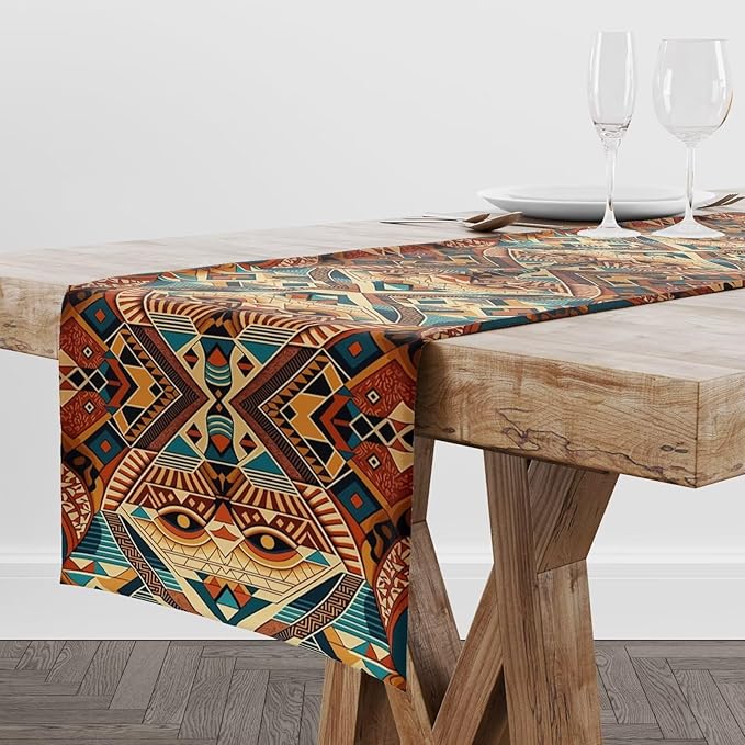 Aztec Rectangular Table Runner,Retro Ethnic Tribal Geometric Pattern Suitable for Home Living Room Kitchen Cafe Table Decor 13x90 Inch