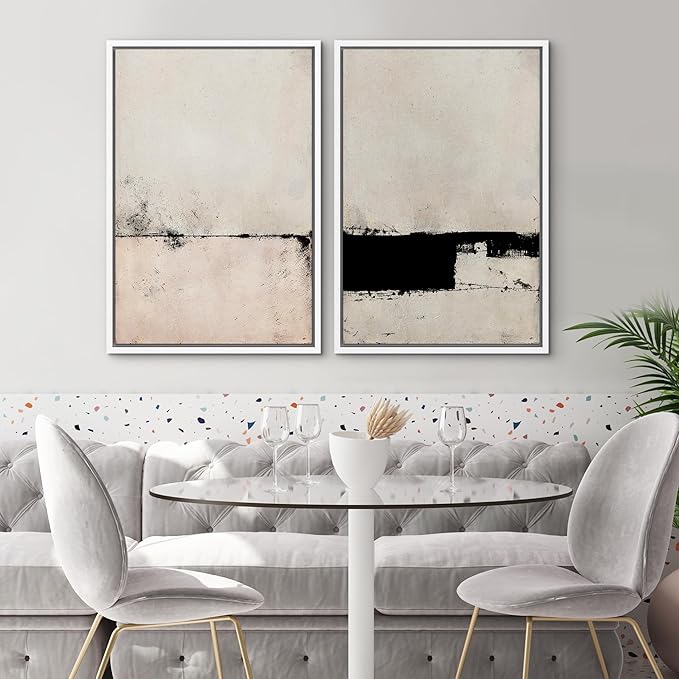 SIGNWIN Framed Canvas Print Wall Art Set Pastel Industrial Grunge Landscape Abstract Shapes Illustrations Minimal Decorative Nordic Relax/Zen for Living Room, Bedroom, Office - 24"x36"x2 White