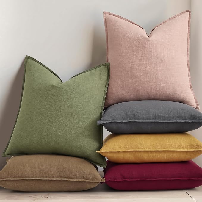 decorUhome Summer Decorative Linen Euro Sham Throw Pillow Covers 26x26 Inch Set of 2 Dark Grey Pillow Covers with Flange Edges Soft Farmhouse Boho Accent Pillow Cases for Couch Bed Living Room