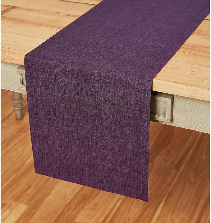Solino Home Linen Table Runner 144 Inches Long - Athena, 100% Pure Linen Grape 14 x 144 Inch Table Runner for Dining, Summer