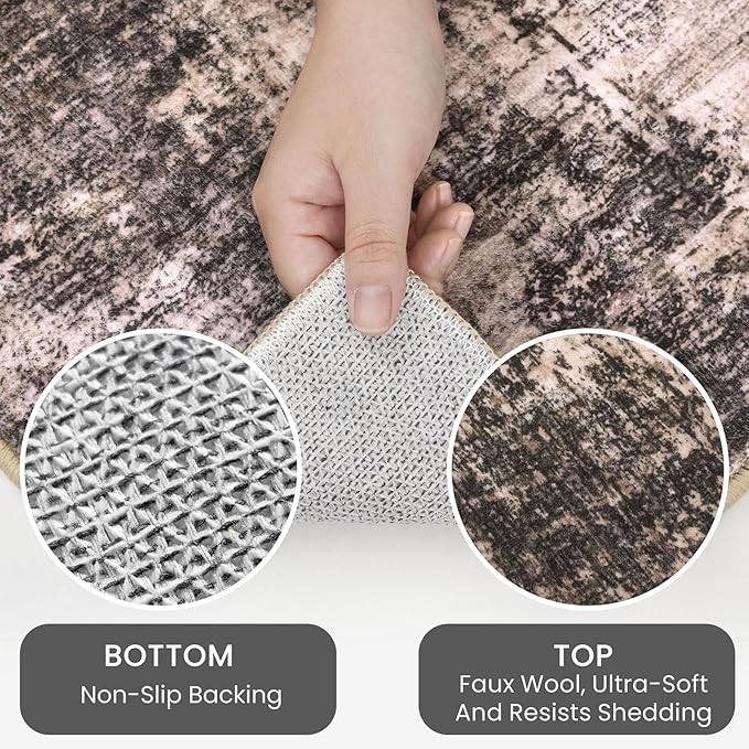 IOHOUZE Abstract Area Rug 4x6 Ft Washable Rugs for Entryway Indoor, Non Slip Small Living Room Rugs Printed Faux Wool Throw Rug, Floor Carpet for Kitchen Nursery Playroom, Brown/Rust