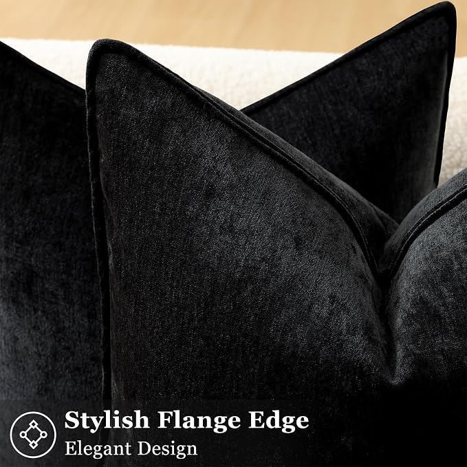 decorUhome Summer Couch Throw Pillow Covers 18x18 Set of 2, Decorative Soft Velvet Modern Cozy Chenille Pillow Cases with Elegant Design for Sofa Bed Living Room Home Decor, Black